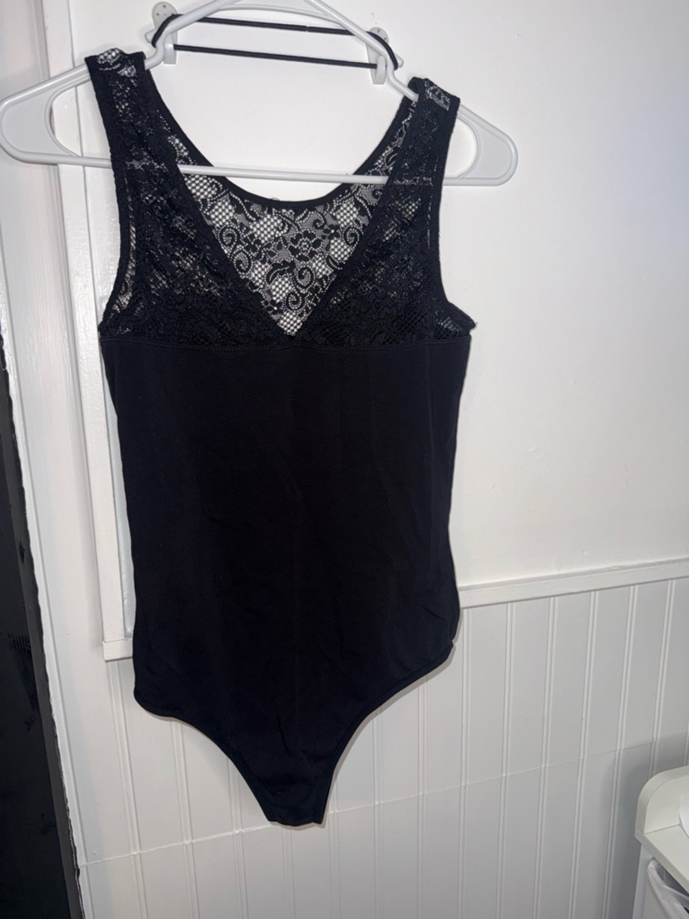Forever New Black Lace-Trim Bodysuit